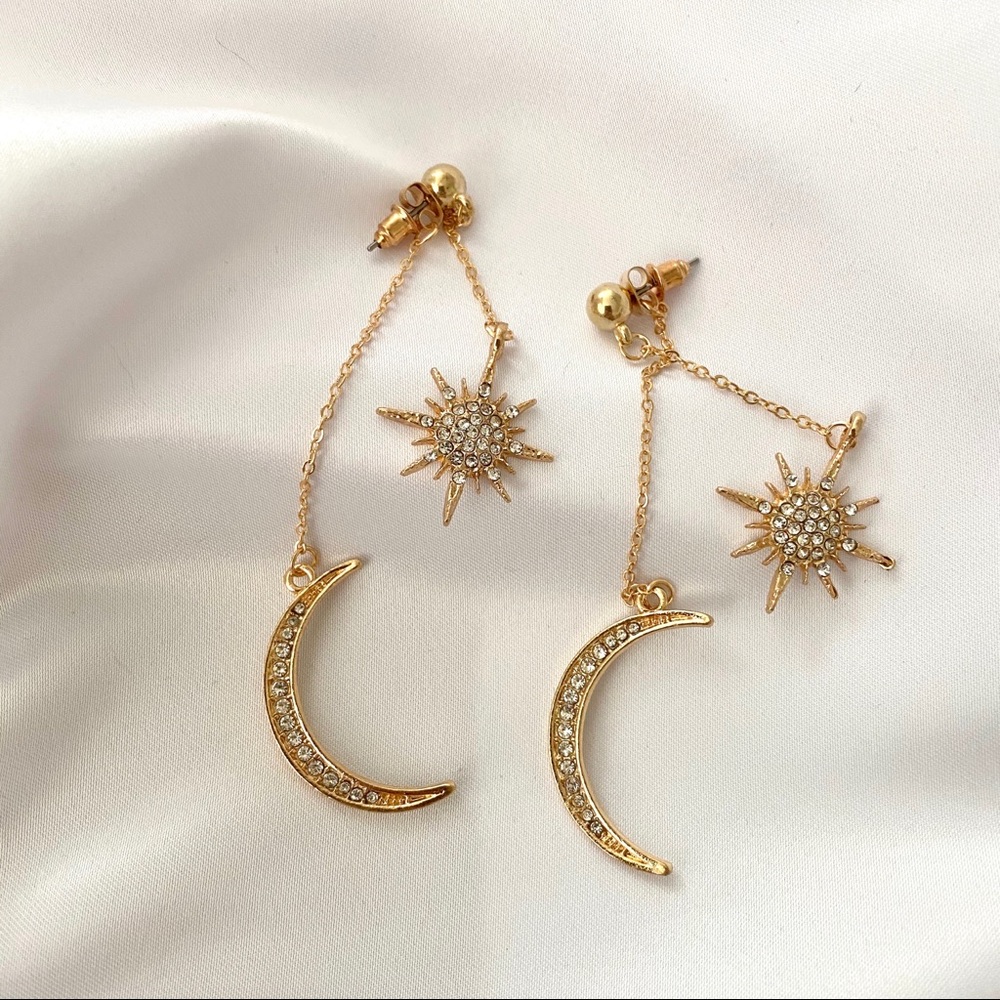 Moon and Star Dangle Earrings - Picture 8 of 11